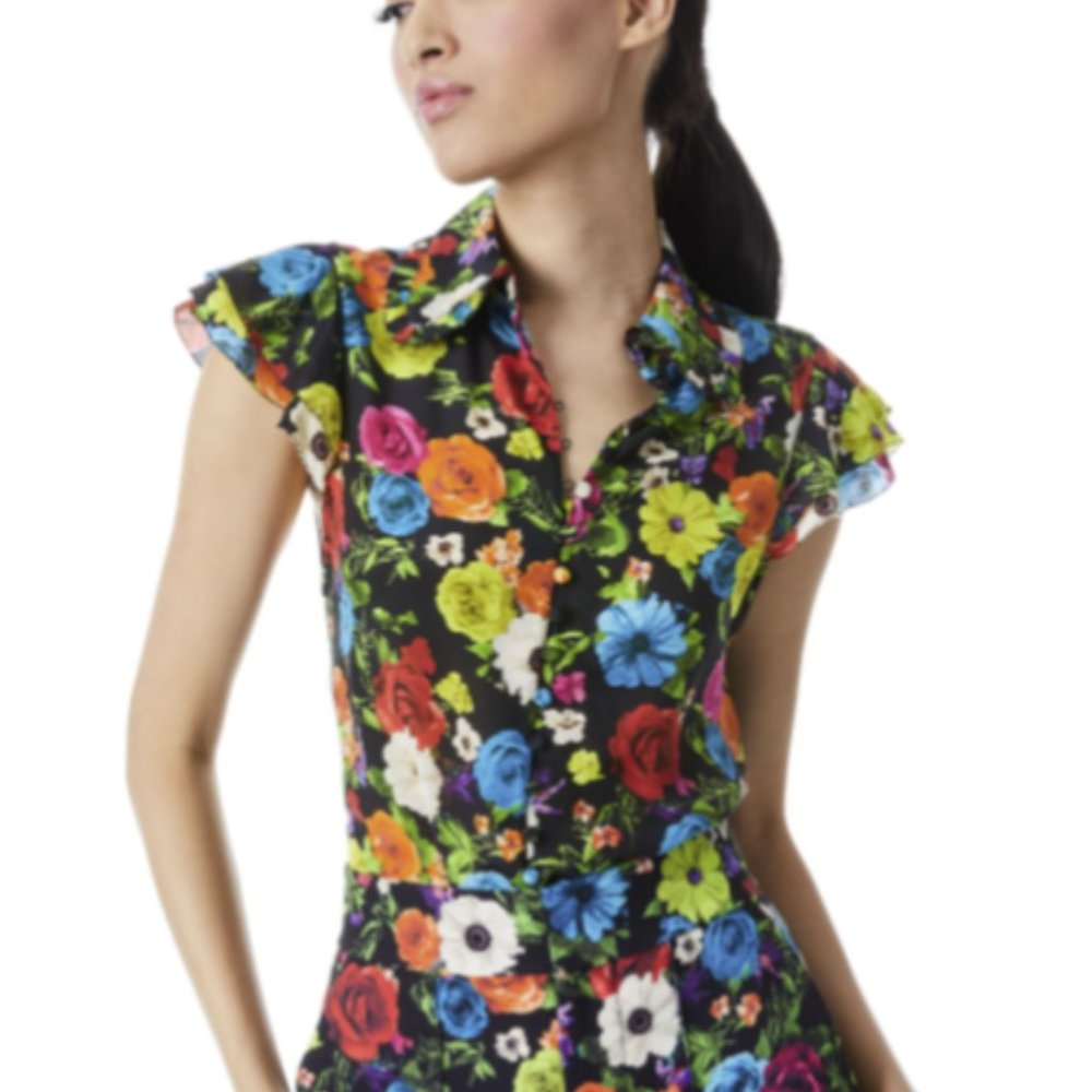 Alice + Olivia | Martel Flutter Sleeve Blouse (Flower Garden LG)